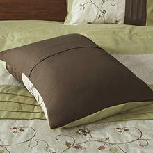 Load image into Gallery viewer, Madison Park Serene Faux Silk Comforter Floral Embroidery Design All Season Set, Matching Bed Skirt, Decorative Pillows, Queen(90"x90"), Green 7 Piece
