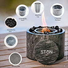 Load image into Gallery viewer, Stonhome Tabletop Fire Pit Bowl -  The Original Marble Portable Fireplace, Indoor Outdoor, Mini Fire Pit Clean Burning Real Flame for Patio Balcony, S’Mores Maker (Black)
