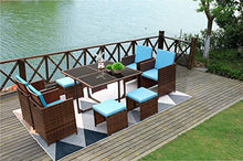 Load image into Gallery viewer, Devoko 9 Pieces Patio Dining Sets Outdoor Space Saving Rattan Chairs with Glass Table Patio Furniture Sets Cushioned Seating and Back Sectional Conversation Set (Blue)

