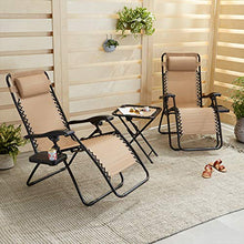 Load image into Gallery viewer, Amazon Basics Textilene Outdoor Adjustable Zero Gravity Folding Reclining Lounge Chair with Side table and Pillow - Pack of 2, Beige

