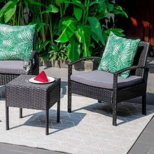Load image into Gallery viewer, M&amp;W 3 Pieces Patio Furniture Set, Wicker Outdoor Chairs and Coffee Table for Balcony, PE Rattan Bistro Table Set for Lawn, Garden, Backyard, Grey (Throw Pillow NOT Included)
