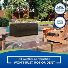Load image into Gallery viewer, Suncast 73-Gallon Medium Deck Box - Lightweight Resin Indoor/Outdoor Storage Container and Seat for Patio Cushions and Gardening Tools - Store Items on Patio, Garage, Yard - Mocha Brown
