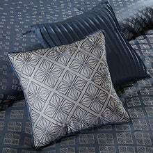 Load image into Gallery viewer, Madison Park Biloxi Jacquard Comforter Set-Modern Geometric Design All Season Down Alternative Cozy Bedding with Matching, Shams, Decorative Pillow, Queen(90"x90"), Ombre Navy 7 Piece
