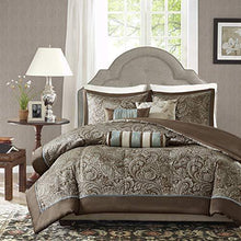 Load image into Gallery viewer, Madison Park Aubrey Duvet Cover King/Cal King Size - Blue, Brown , Paisley Jacquard Duvet Cover Set – 6 Piece – Ultra Soft Microfiber Light Weight Bed Comforter Covers

