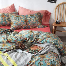 Load image into Gallery viewer, mixinni Vintage Style Garden Flower Duvet Cover Set with Zipper Closure Soft Cotton Flower Pattern on Blue Bedding Quilt Cover Set(Queen,Autumn)
