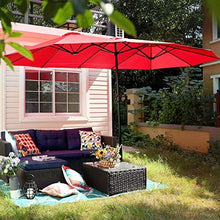 Load image into Gallery viewer, PHI VILLA 15ft Patio Umbrella Double-Sided Outdoor Market Extra Large Umbrella with Crank, Umbrella Base Included (Red)
