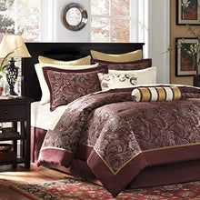 Load image into Gallery viewer, Madison Park Aubrey Cozy Bag Comforter, Faux Silk Jacquard Design All Season Down Alternative Bedding with Complete Sheet Set, King(106"x92"), Red

