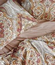Load image into Gallery viewer, Tahari Home Duvet Quilt Cover Bohemian Style Moroccan Paisley Damask Medallion Print Cotton Sateen 3 Piece Bedding Set (Queen, Rust Copper)
