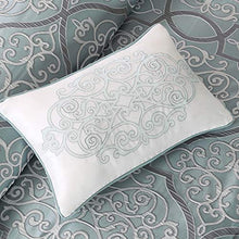 Load image into Gallery viewer, Madison Park Cozy Bed in a Bag Comforter, Traditional Luxe Jacquard Design All Season Down Alternative Cover with Complete Sheet Set, Queen(90"x92"), LaVine, Blue 12 Piece
