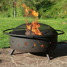Load image into Gallery viewer, Sunnydaze Cosmic Fire Pit for Outdoors - 42-Inch Large Wood Burning Fire Pit with Moon and Stars - Perfect for Patio and Backyard Bonfires Outside - Includes Round Spark Screen, Fireplace Poker, and Metal Grate - Celestial Design
