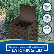 Load image into Gallery viewer, Suncast 33 Gallon Hideaway Can Resin Outdoor Trash with Lid Use in Backyard, Deck, or Patio, 33-Gallon, Brown
