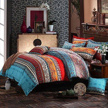 Load image into Gallery viewer, HNNSI Brushed Cotton Bohemian Duvet Cover and Fitted Sheet Sets Queen Size 4 Pieces, Bohemia Exotic Striped Bedding Sets, Boho Comforter Cover Sets,NO Comforter (Fitted Sheet Sets, Queen)
