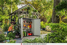 Load image into Gallery viewer, Keter Premier Tall Resin Outdoor Storage Shed with Shelving Brackets for Patio Furniture, Pool Accessories, and Bikes, Grey &amp; Black
