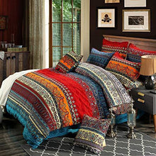 Load image into Gallery viewer, HNNSI Brushed Cotton Bohemian Duvet Cover and Fitted Sheet Sets Queen Size 4 Pieces, Bohemia Exotic Striped Bedding Sets, Boho Comforter Cover Sets,NO Comforter (Fitted Sheet Sets, Queen)
