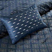 Load image into Gallery viewer, Madison Park Biloxi Jacquard Comforter Set-Modern Geometric Design All Season Down Alternative Cozy Bedding with Matching, Shams, Decorative Pillow, Queen(90"x90"), Ombre Navy 7 Piece
