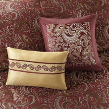 Load image into Gallery viewer, Madison Park Essentials Brystol 24 Piece Room in a Bag Faux Silk Comforter Jacquard Paisley Design Matching Curtains Down Alternative Hypoallergenic All Season Bedding-Set, King(104"x92"), Red
