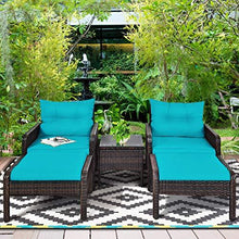 Load image into Gallery viewer, Tangkula Wicker Furniture Set 5 Pieces PE Wicker Rattan Outdoor All Weather Cushioned Sofas and Ottoman Set Lawn Pool Balcony Conversation Set Chat Set (Turquoise)
