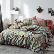 Load image into Gallery viewer, mixinni Vintage Style Garden Flower Duvet Cover Set with Zipper Closure Soft Cotton Flower Pattern on Blue Bedding Quilt Cover Set(Queen,Autumn)
