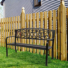 Load image into Gallery viewer, VINGLI 50" Patio Outdoor Metal Welcome Bench,Powder Coated Cast Iron Steel for Garden Path Yard Lawn Work Entryway Decor Deck, Black
