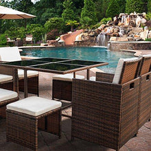 Load image into Gallery viewer, Devoko 9 Pieces Patio Dining Sets Outdoor Space Saving Rattan Chairs with Glass Table Patio Furniture Sets Cushioned Seating and Back Sectional Conversation Set (Beige)
