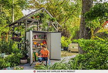 Load image into Gallery viewer, Keter Premier Tall Resin Outdoor Storage Shed with Shelving Brackets for Patio Furniture, Pool Accessories, and Bikes, Grey &amp; Black
