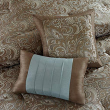 Load image into Gallery viewer, Madison Park Essentials Brystol 24 Piece Room in a Bag Faux Silk Comforter Jacquard Paisley Design Matching Curtains Down Alternative Hypoallergenic All Season Bedding-Set, Queen(90"x90"), Blue
