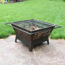 Load image into Gallery viewer, Sunnydaze Northern Galaxy Outdoor Fire Pit - 32 Inch Large Square Wood Burning Patio &amp; Backyard Firepit for Outside with Cooking BBQ Grill Grate, Spark Screen, and Fireplace Poker

