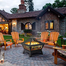 Load image into Gallery viewer, Yaheetech Fire Pit 32'' Iron Fire Pit Outdoor Patio BBQ Camping Bonfire Bronze Outdoor Fireplace Fire Bowl with Spark Screen, Mesh Cover Grills Poker Square Fire Pit
