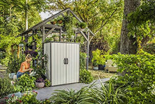 Load image into Gallery viewer, Keter Premier Tall Resin Outdoor Storage Shed with Shelving Brackets for Patio Furniture, Pool Accessories, and Bikes, Grey &amp; Black

