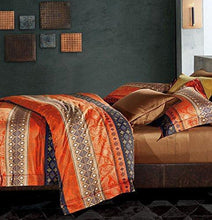 Load image into Gallery viewer, Bohemian Duvet Cover Striped Ethnic Boho Reversible Southwestern 400TC Cotton Bedding 3pc Set Navy White Copper Modern Geo Aztec Print (Queen, Fire Orange)
