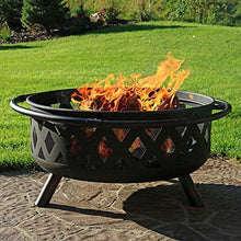 Load image into Gallery viewer, Sunnydaze Crossweave Outdoor Fire Pit - 36 Inch Large Bonfire Wood Burning Patio &amp; Backyard Firepit for Outside with Spark Screen, Poker, and Round Fireplace Cover, Black
