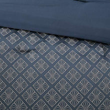 Load image into Gallery viewer, Madison Park Biloxi Jacquard Comforter Set-Modern Geometric Design All Season Down Alternative Cozy Bedding with Matching, Shams, Decorative Pillow, Queen(90"x90"), Ombre Navy 7 Piece

