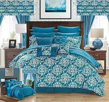 Load image into Gallery viewer, Chic Home Hailee 24 Piece Comforter Complete Bed in a Bag Sheet Set and Window Treatment, Queen, Teal
