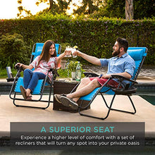 Load image into Gallery viewer, Best Choice Products Set of 2 Adjustable Steel Mesh Zero Gravity Lounge Chair Recliners w/Pillows and Cup Holder Trays, Light Blue
