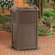 Load image into Gallery viewer, Suncast GHW1732 15.75" x 16" x 31.6" Trashcan Hideaway Outdoor Commercial 33 Gallon 31.6" Resin Garbage Waste Bin with Lid in Brown for Garage, 2 Pack
